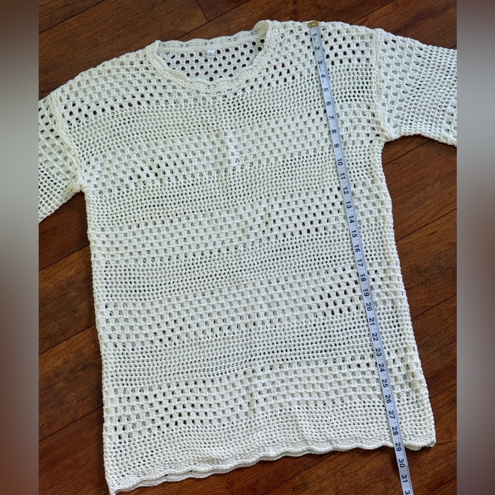 Cream White Crochet Knit Swim Cover Up Dress-Size S - Picture 7 of 8